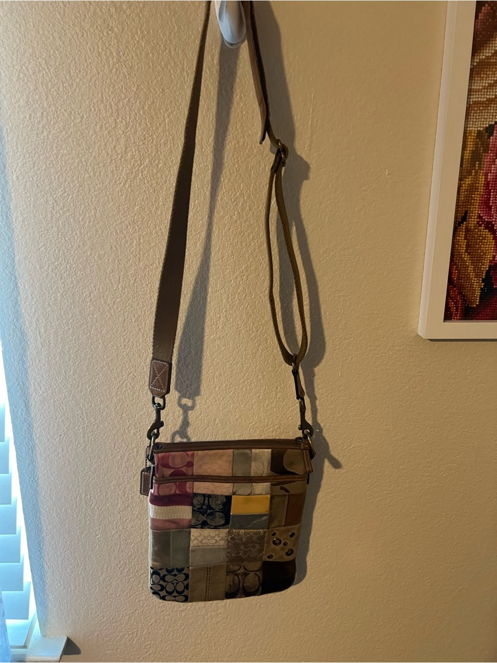 Coach Patchwork Crossbody in Tan, Brown, Yellow and Navy